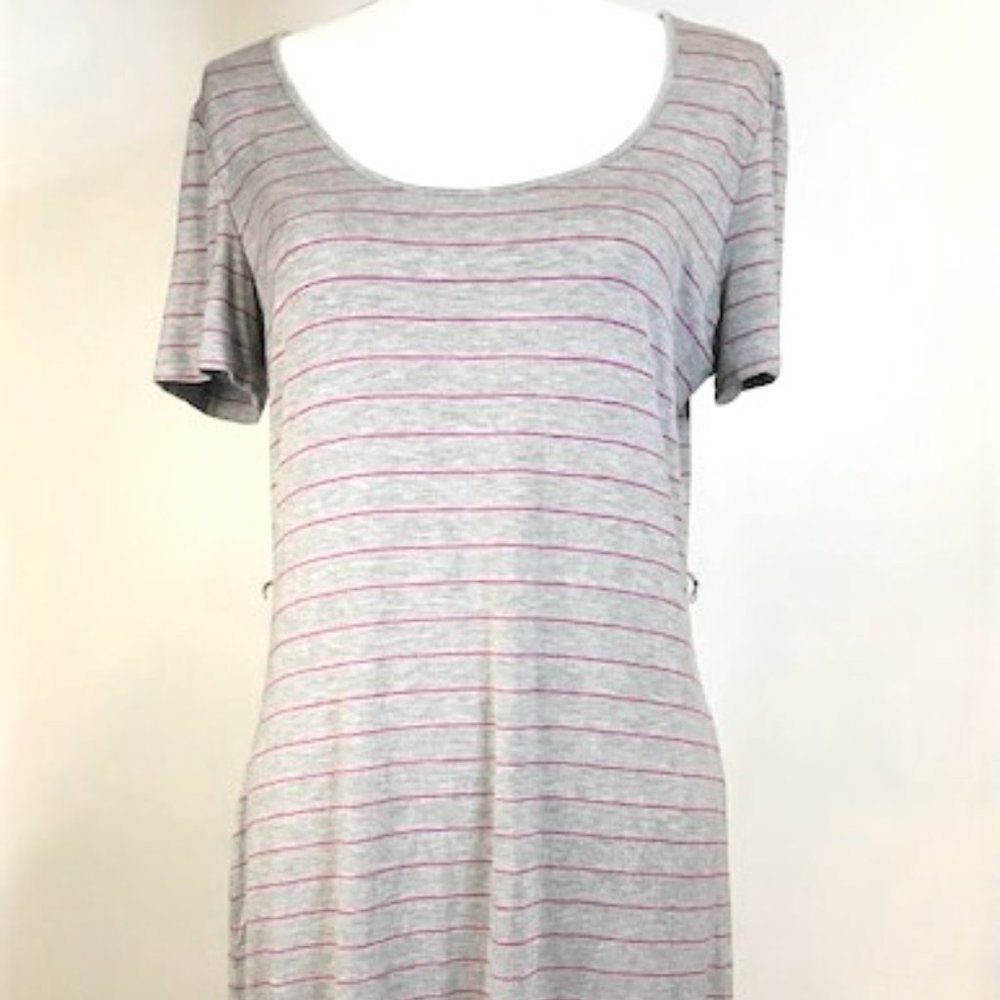 Calvin Klein Women's Size 10 Gray Purple Striped Jersey Sheath Tee Shirt Dress
